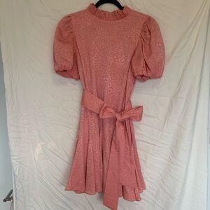 Alice + Olivia Mina Puff Sleeve Ruffle Mini Dress with Bow